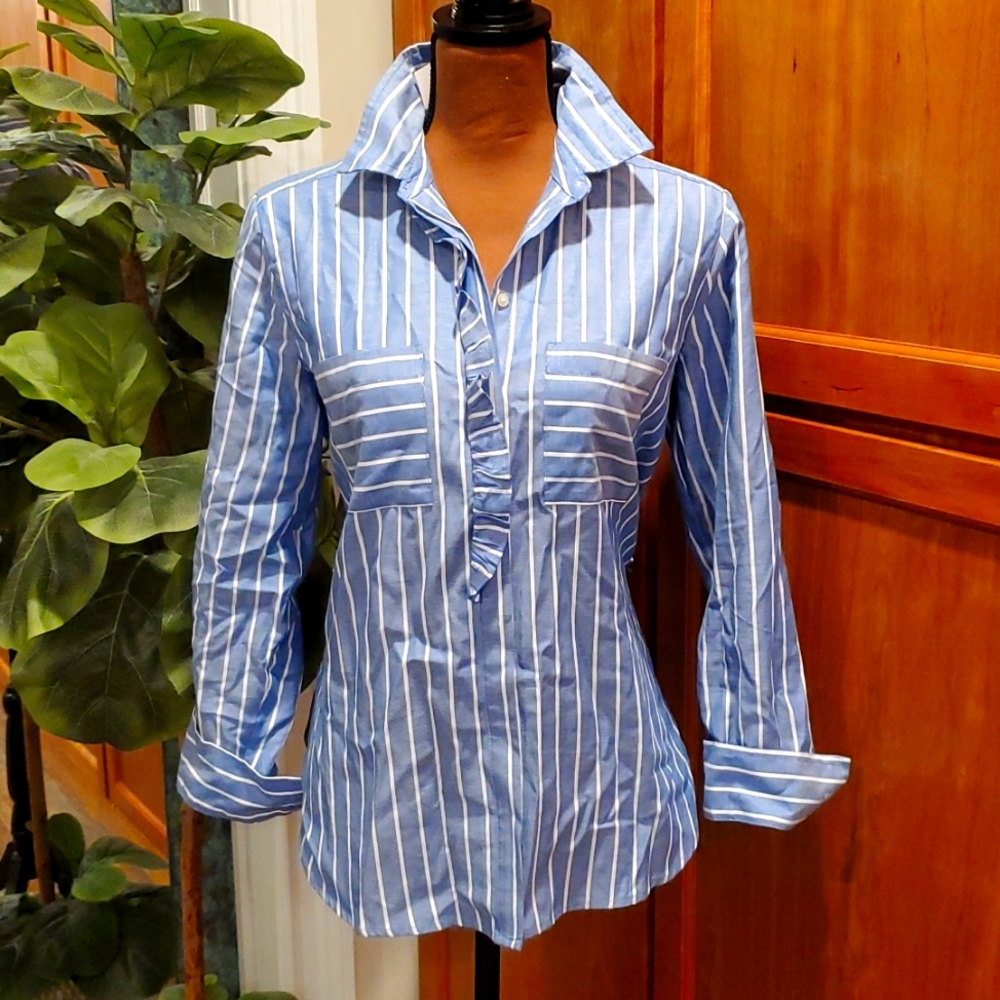 Blue and white striped button down